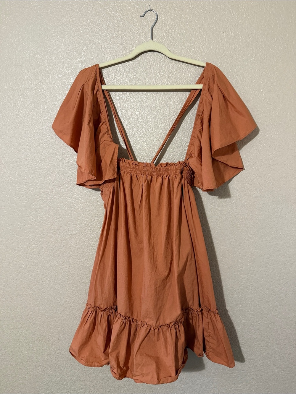 Flutter Sleeve Mini Dress in Terracotta